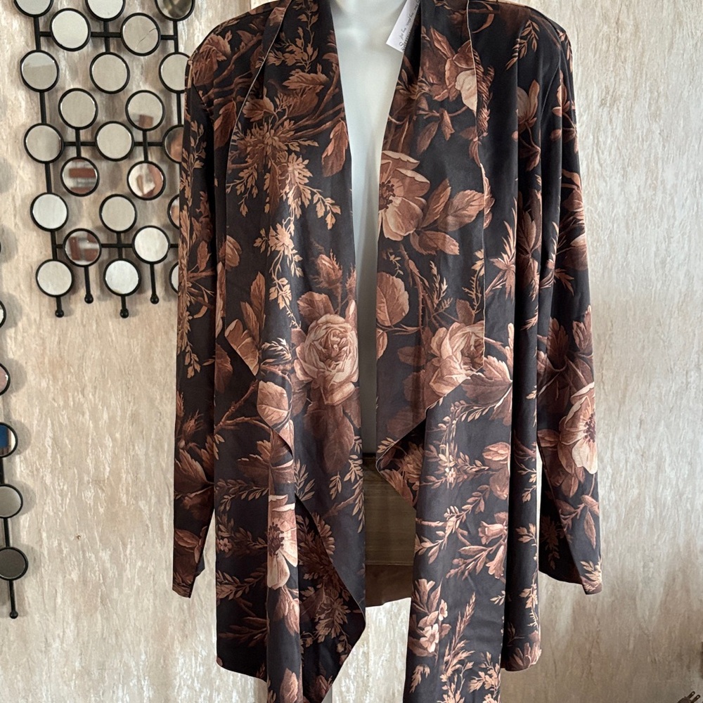 Soft Surroundings Floral Black and Brown Cardigan